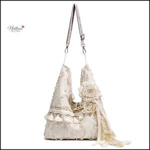 Boho Hobo Bag with Adjustable Guitar Strap, Fringe Details, Removable Flowers